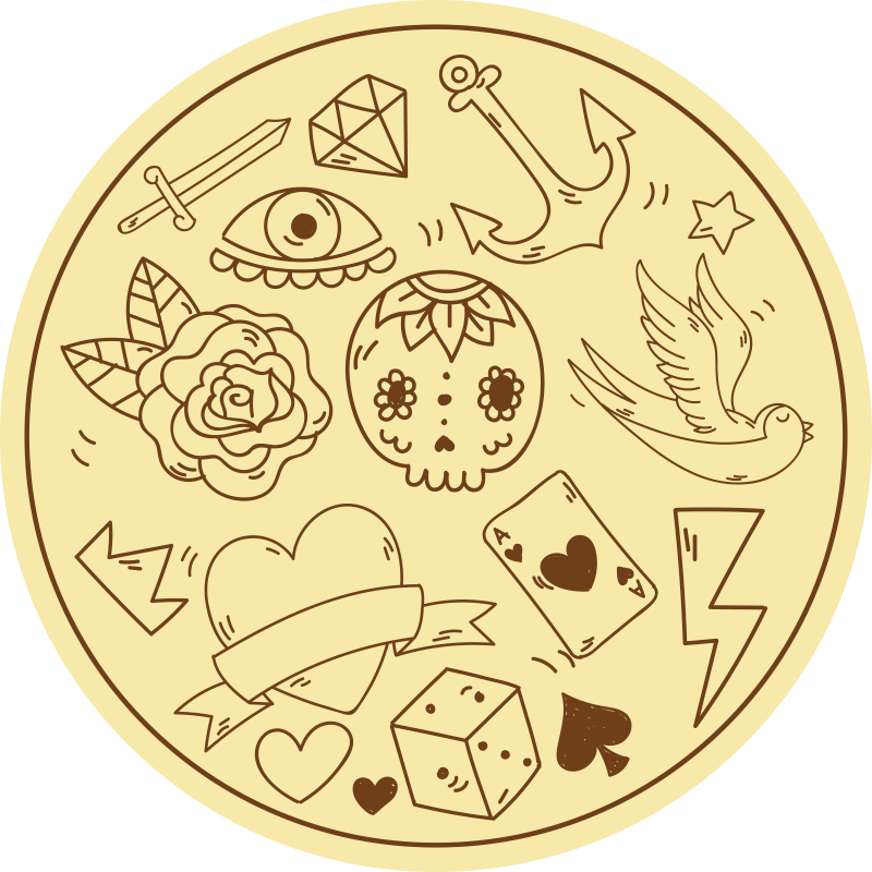 Tatoeage symbolen vinyl tapijt tiener - TenStickers