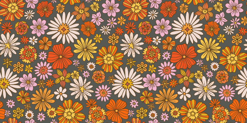 Geanimeerde set vinyl tapijt bloemen en planten - TenStickers