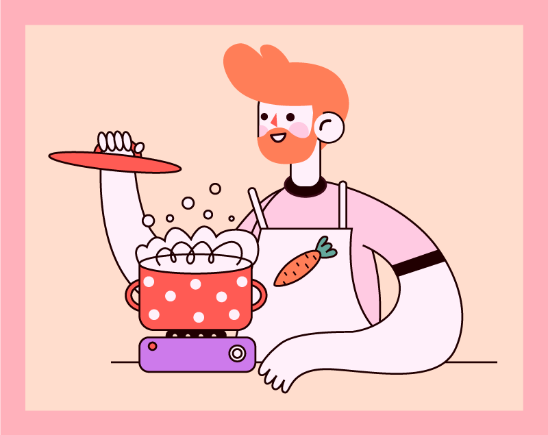 Roodharige man kookt vinyl tapijt keuken - TenStickers