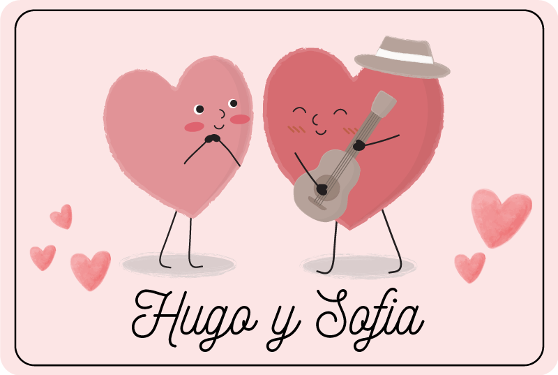 Duo harten met naam vinyl tapijt slaapkamer - TenStickers