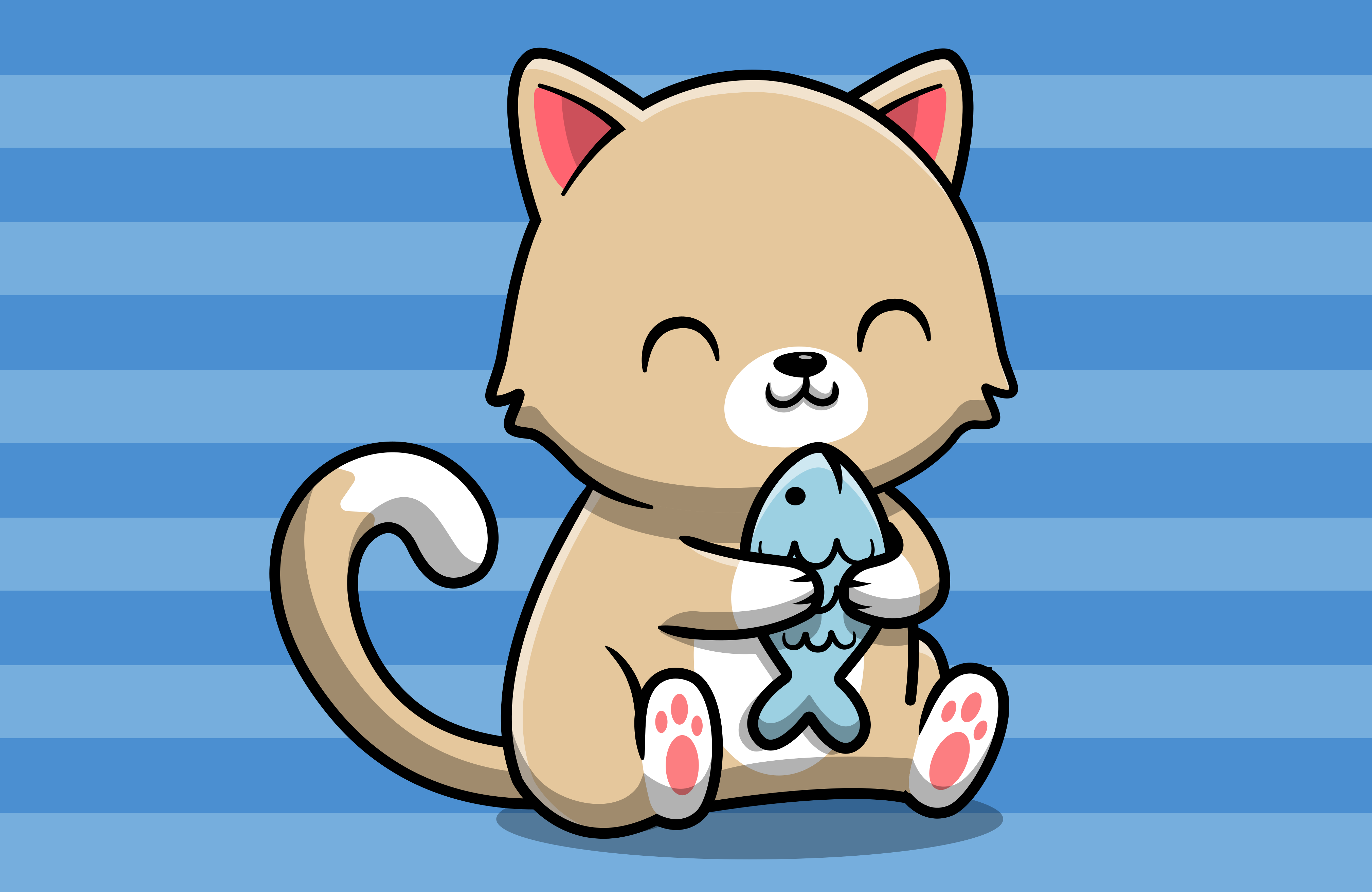 Schattige kat met vis dieren vinyl tapijt - TenStickers
