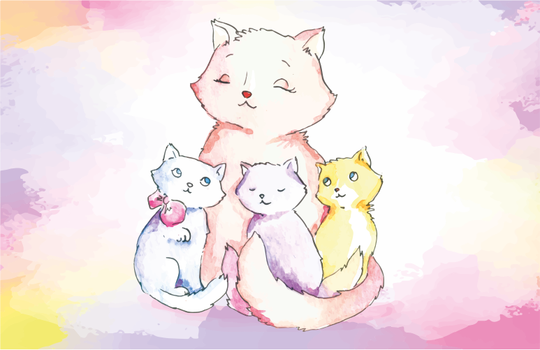 Schattige kattenfamilie vinyl tapijt baby - TenStickers