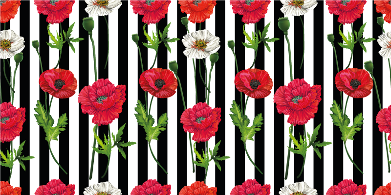 Vinyl tapijt bloemen en planten gestreept patroon - TenStickers