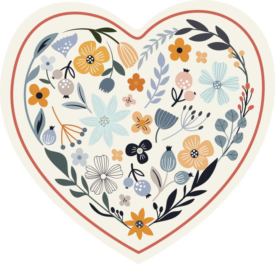 Hartvormig bloemstuk vinyl tapijt bloemen en planten - TenStickers