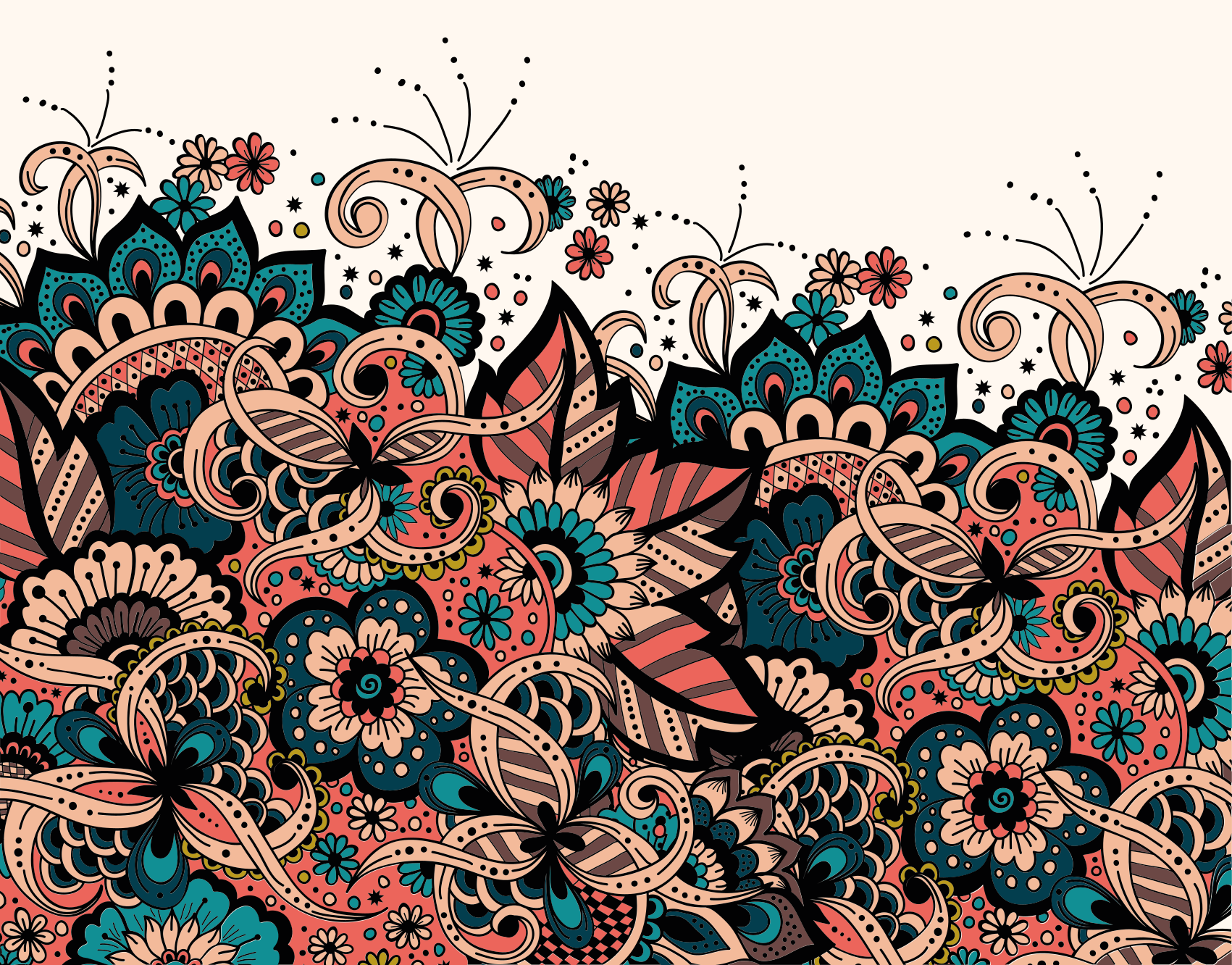 Levendige bloemenelementen vinyl tapijt mandala - TenStickers