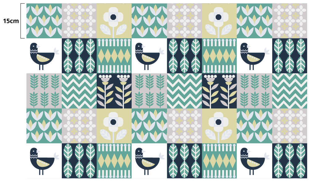Kleurrijk vogelpatroon vinyl tapijt tegels - TenStickers