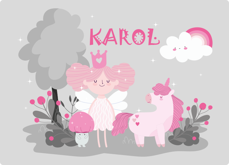 Sprookjesachtige scène met naam vinyl tapijt meer kinderen - TenStickers