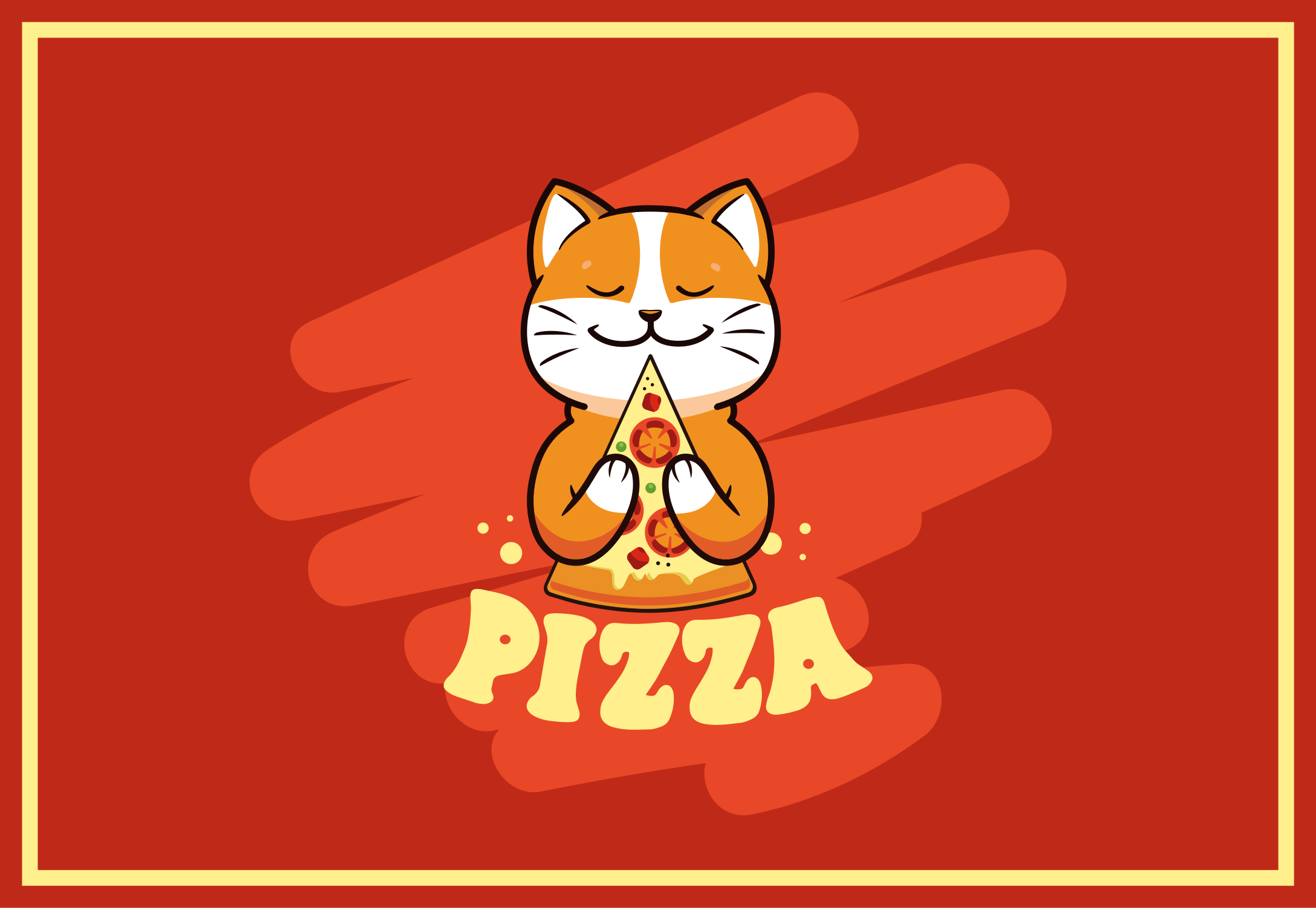 Schattige kat met pizza vinyl tapijt keuken - TenStickers