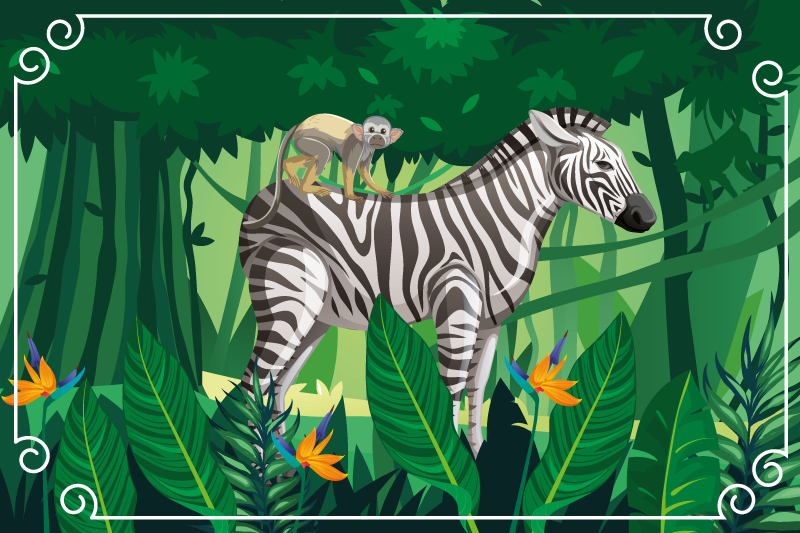 Zebra en aap dieren vinyl tapijt - TenStickers