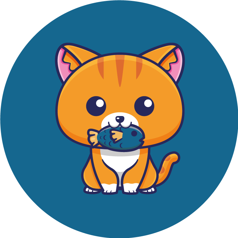 Vinyl vloerkleed dieren Schattige kat die vis eet cartoon - TenStickers