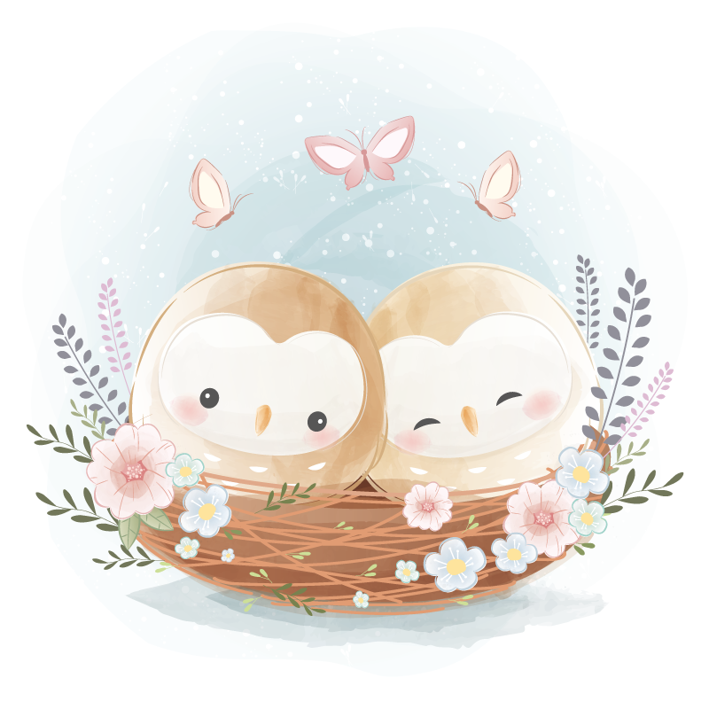 Paar uilennest vinyl tapijt slaapkamer - TenStickers