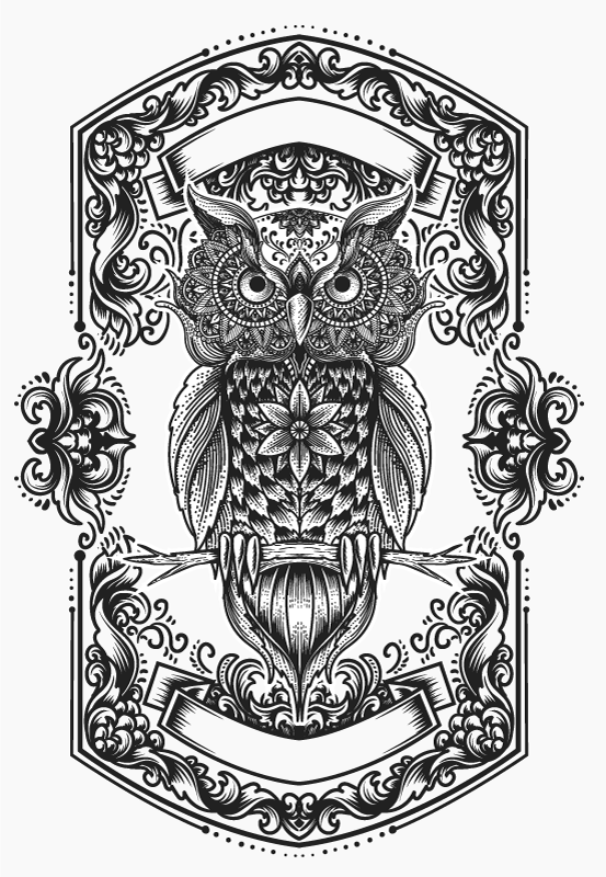 Ingewikkeld uilmotief vinyl tapijt mandala - TenStickers