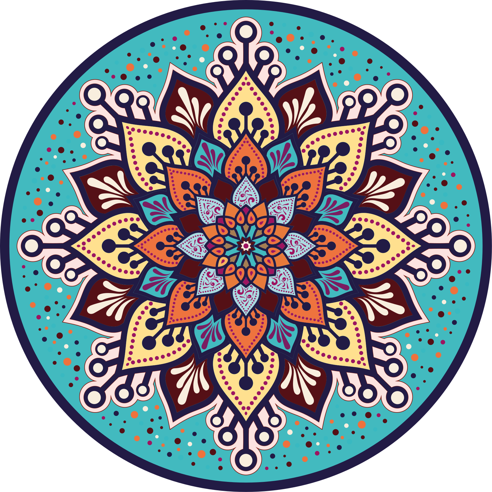 Arte colorido en círculo vinyl tapijt mandala - TenStickers