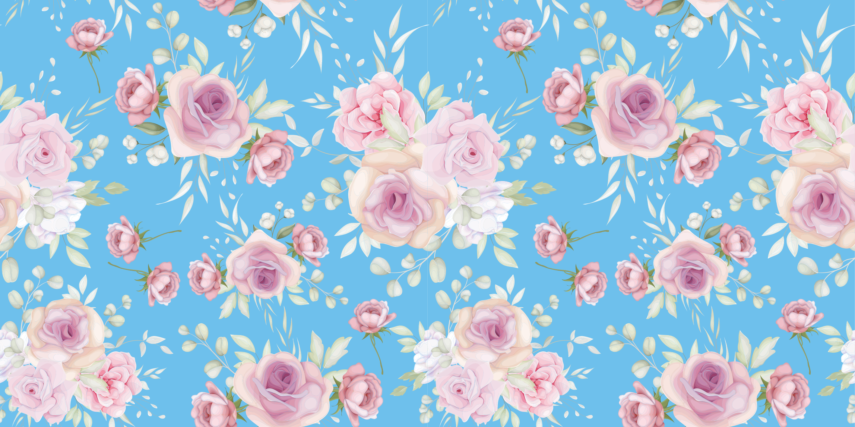 Rozenbloesems op blauw vinyl tapijt bloemen en planten - TenStickers