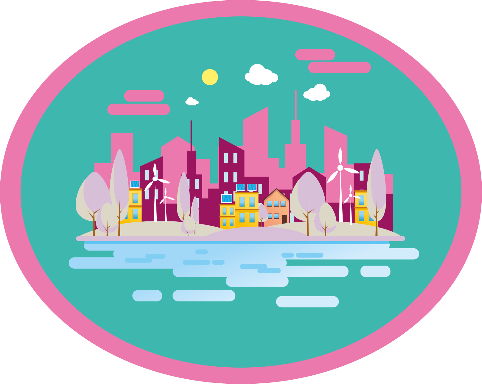 Kleurrijk stadsgezicht vinyl tapijt meer kinderen - TenStickers