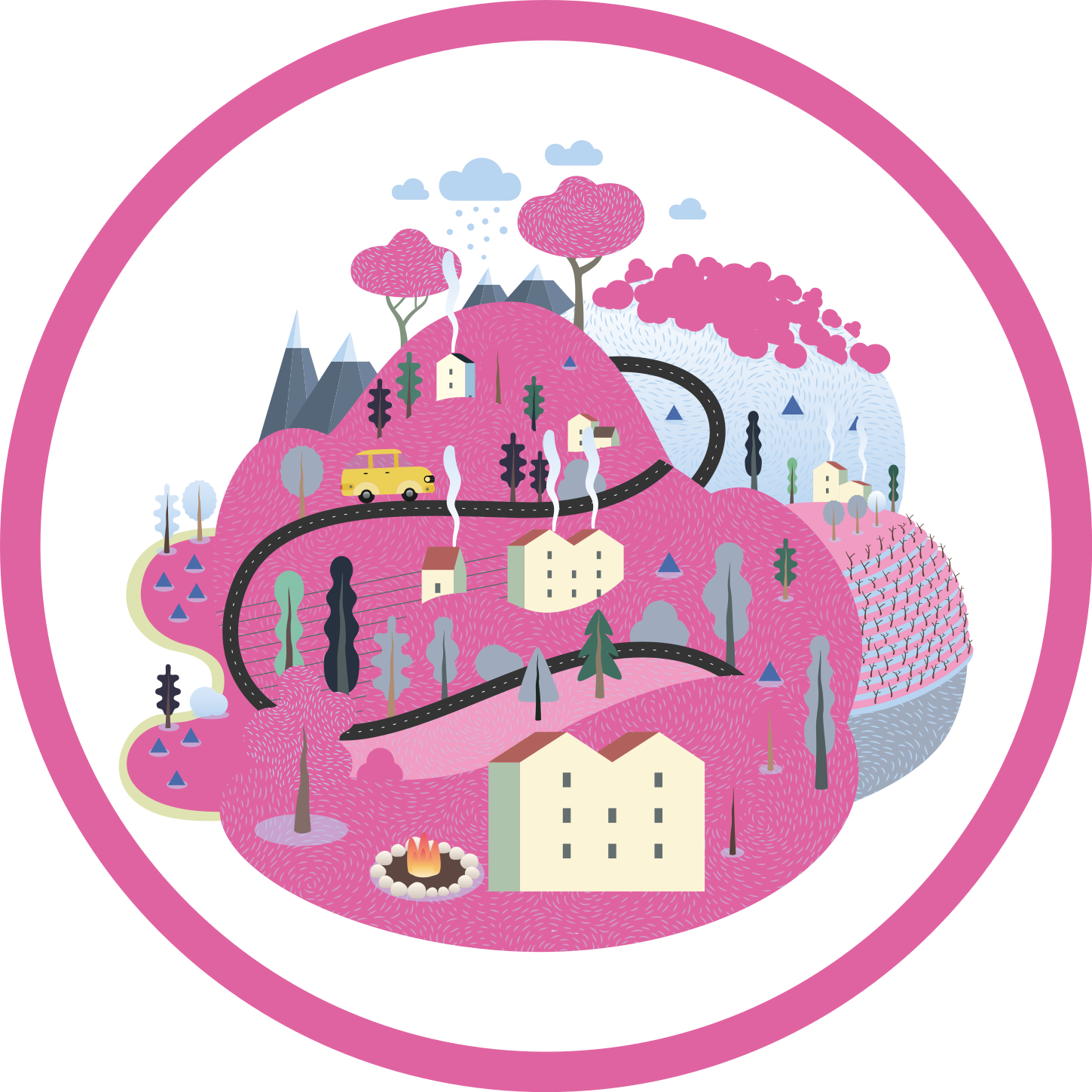 Kleurrijk dorpsgezicht vinyl tapijt snelwegen - TenStickers