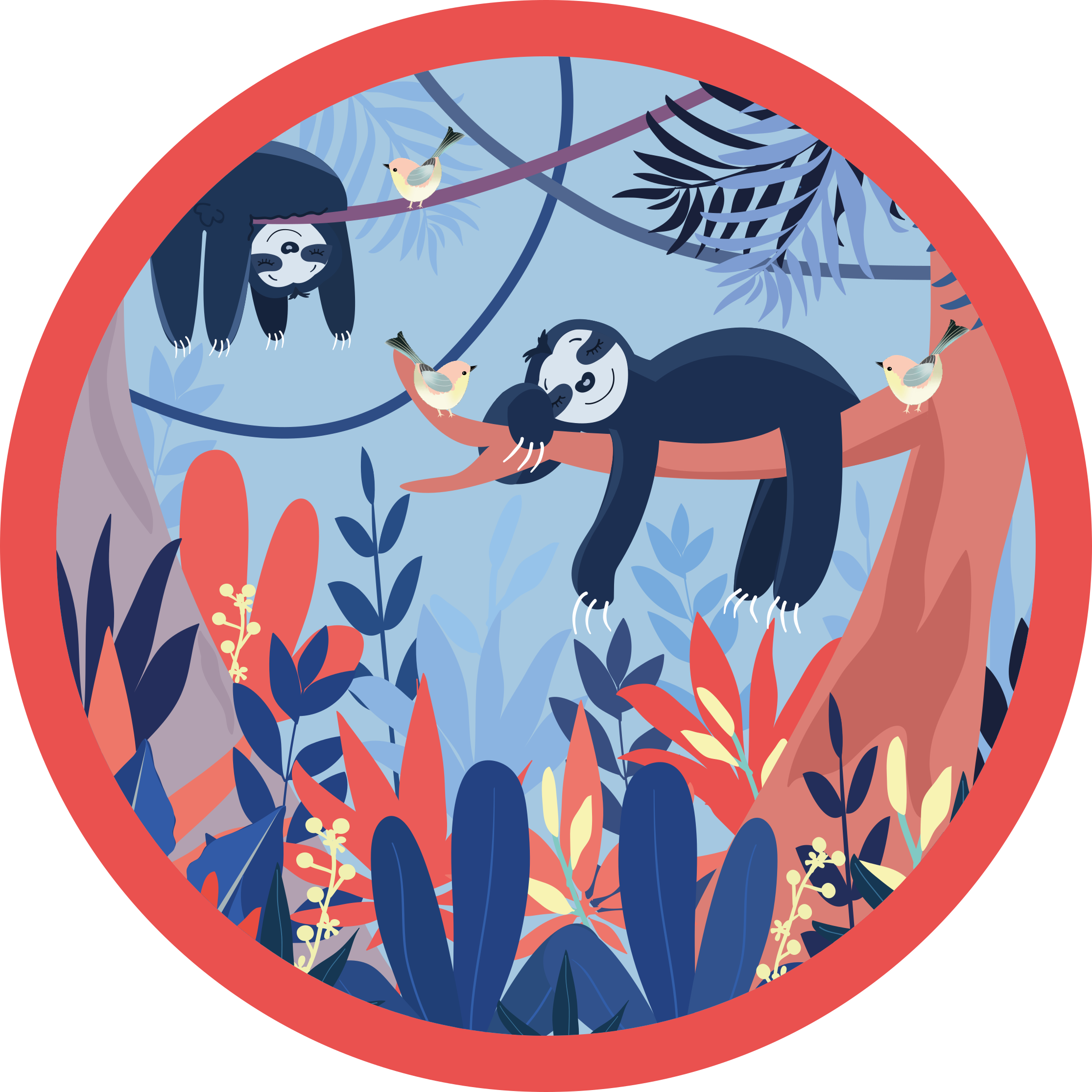 Luiaard jungle scène vinyl vloerkleed dierenprint - TenStickers