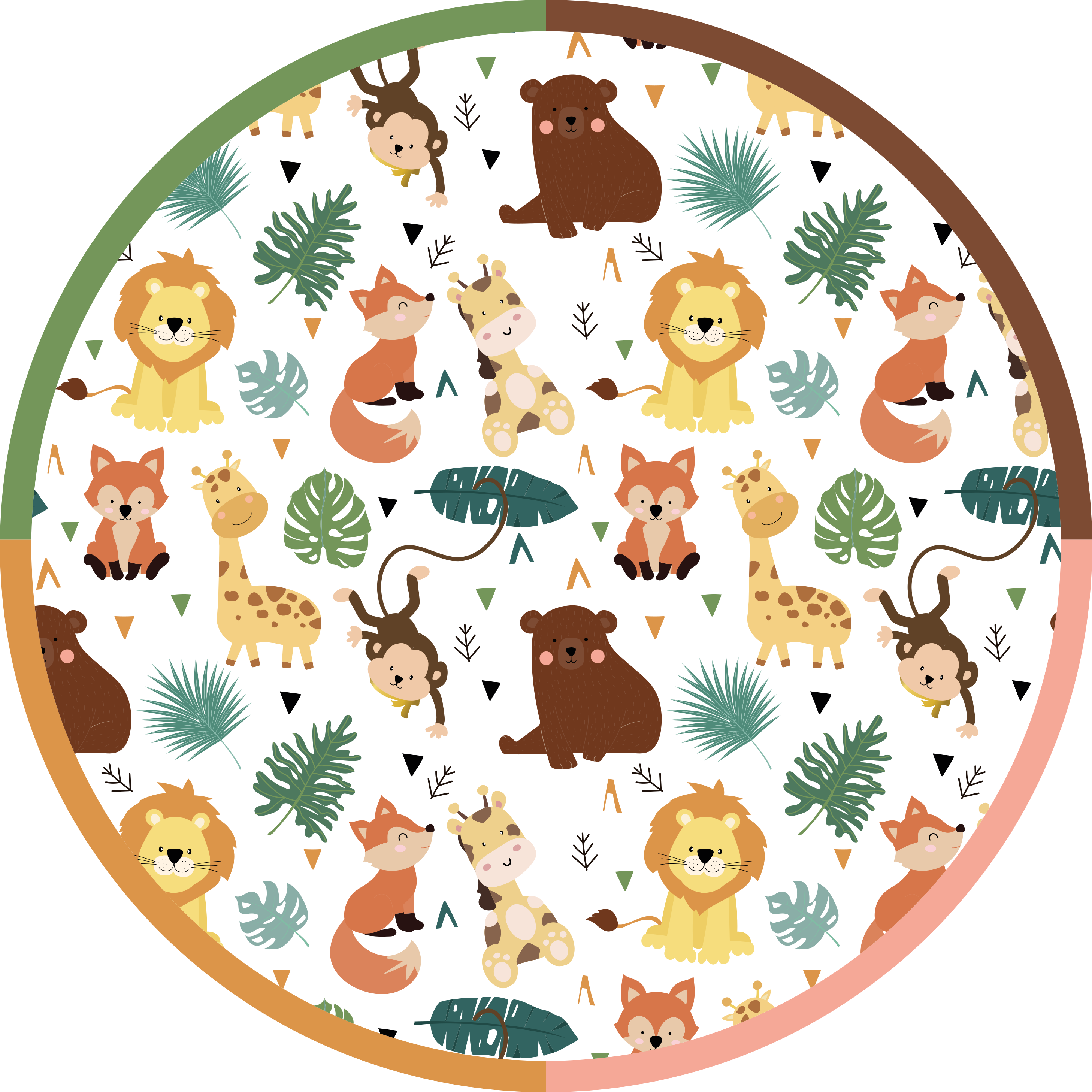 Vinyl vloerkleed dieren Schattige wilde dieren met bladeren - TenStickers