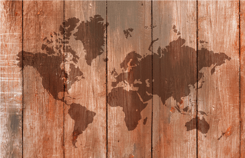 Houten kaarteffect vinyl tapijt wereldkaart - TenStickers