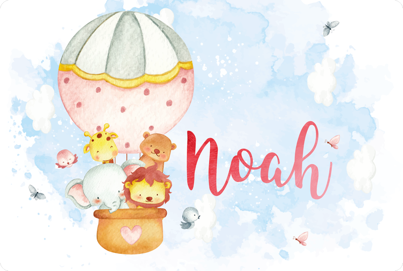 Ballonavontuur met naam vinyl tapijt baby - TenStickers