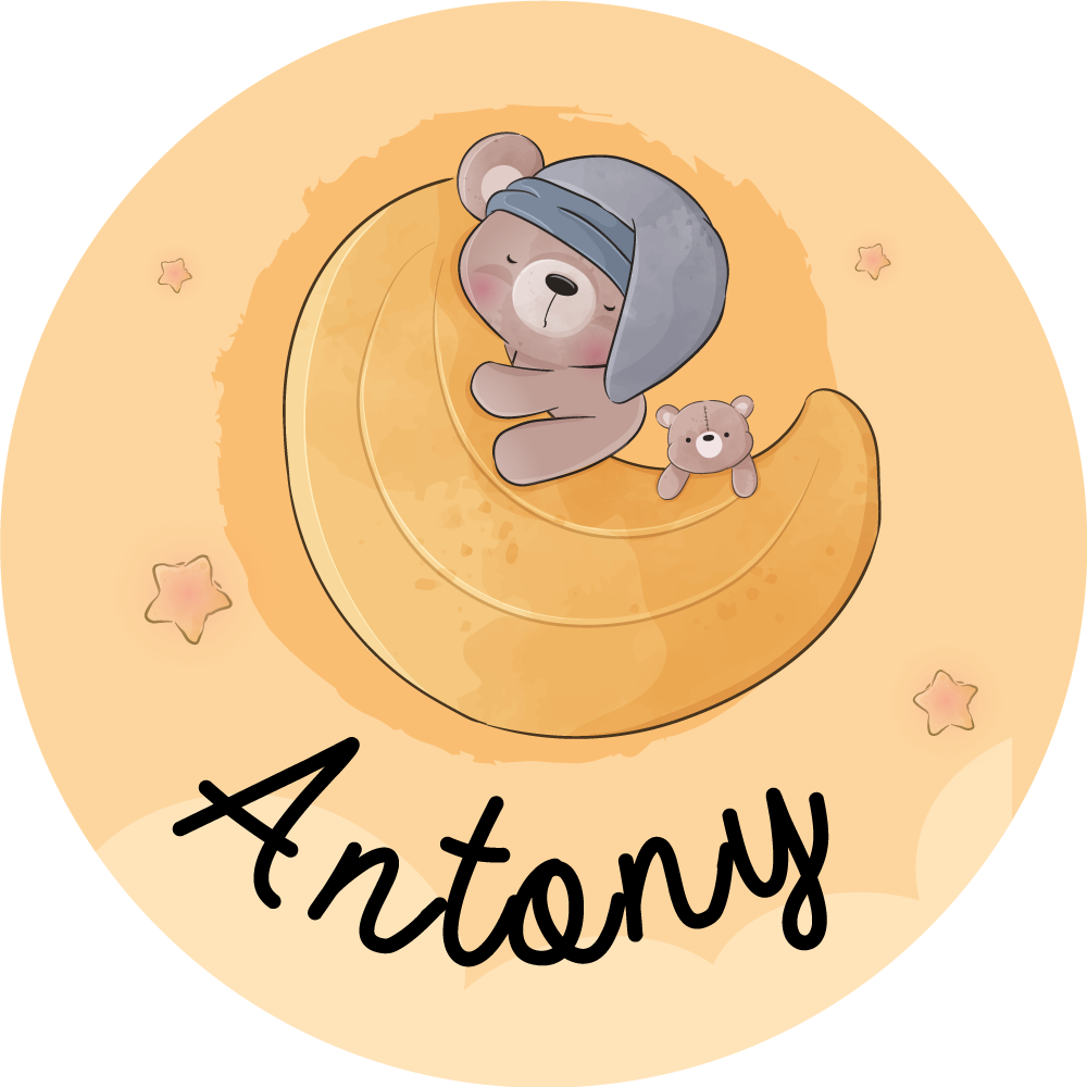 Vinyl tapijt met naam slaperige beer met naam - TenStickers