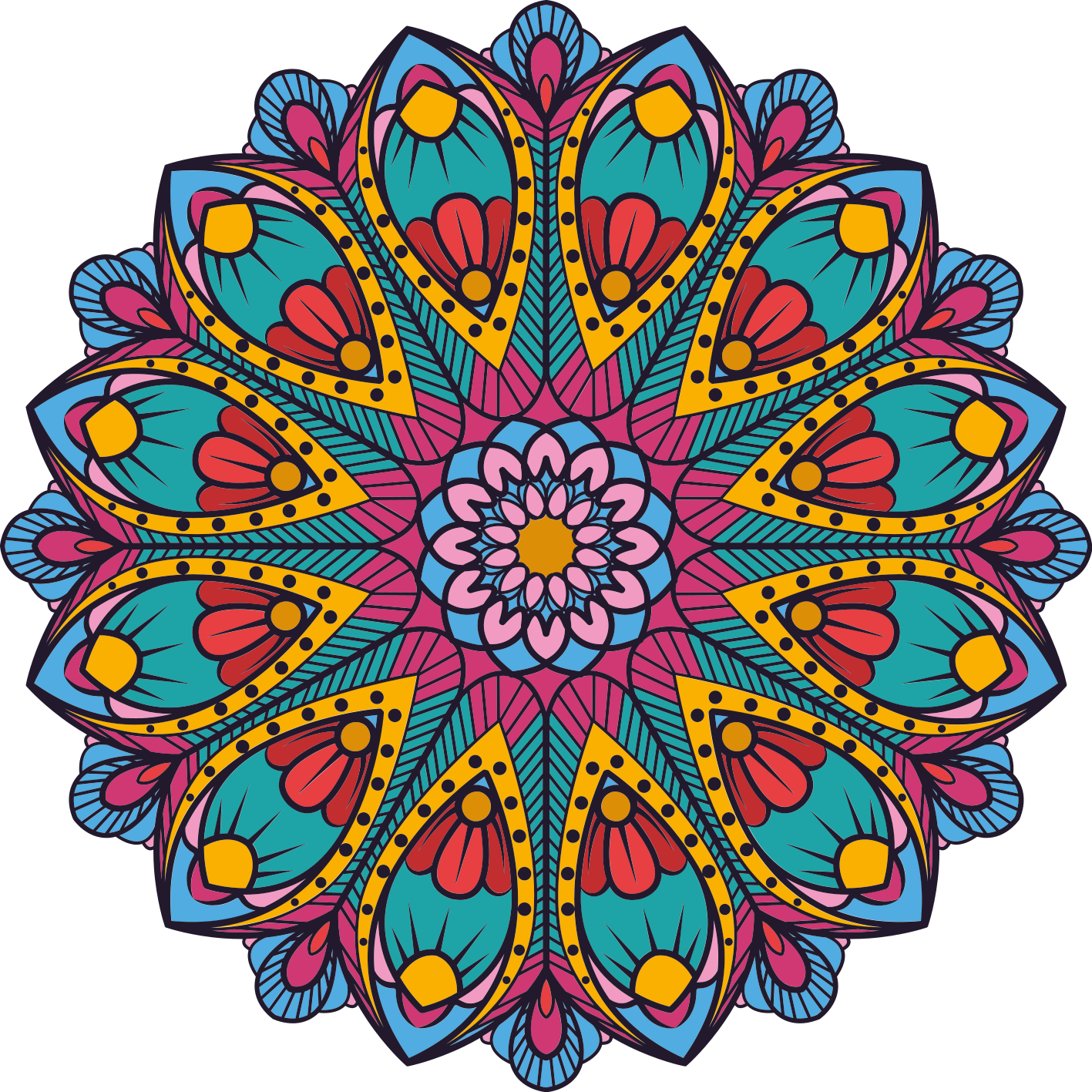 Kleurrijke bloemenillustratie vinyl tapijt mandala - TenStickers