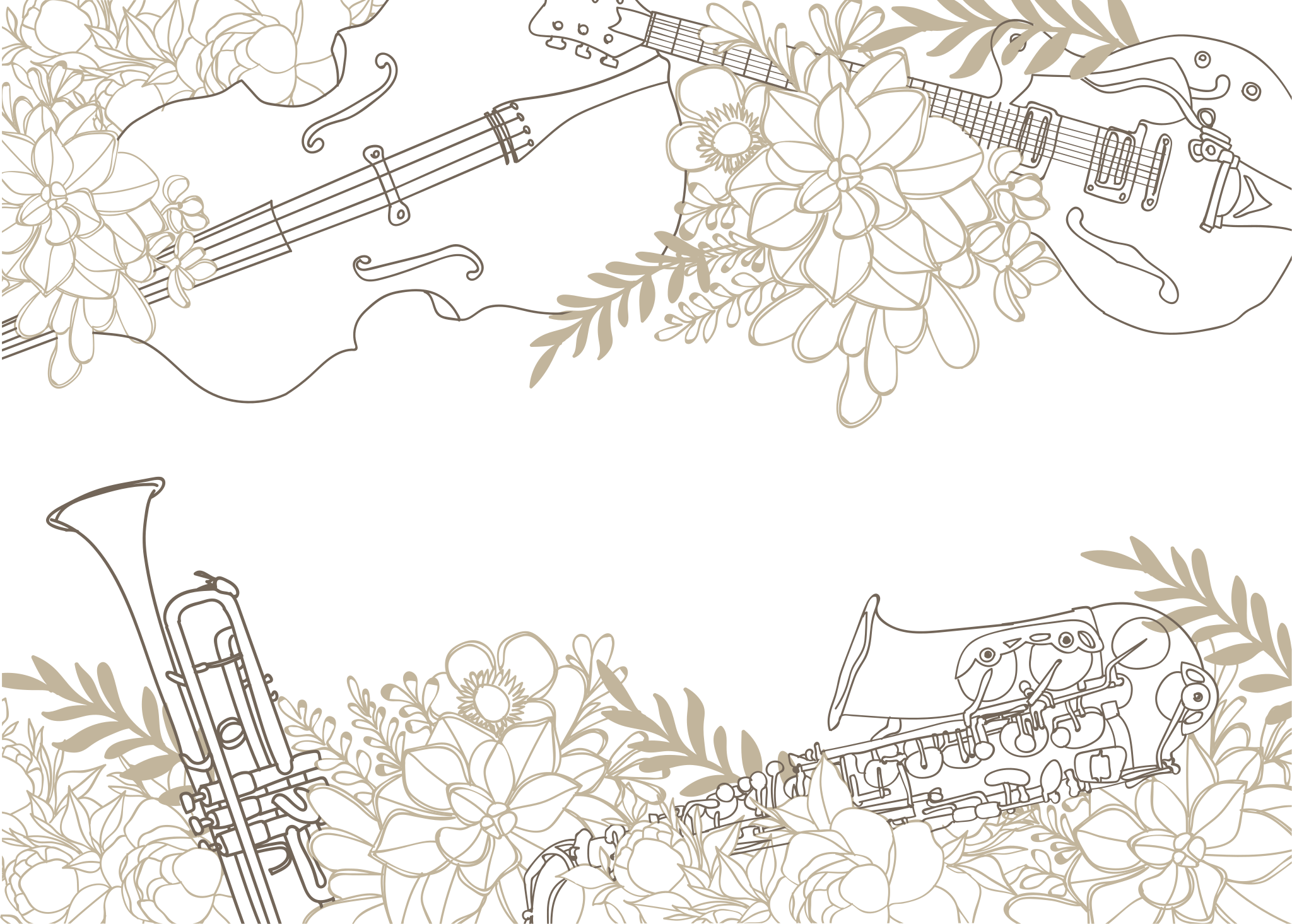 Muzikaal bloemstuk vinyl tapijt bloemen en planten - TenStickers