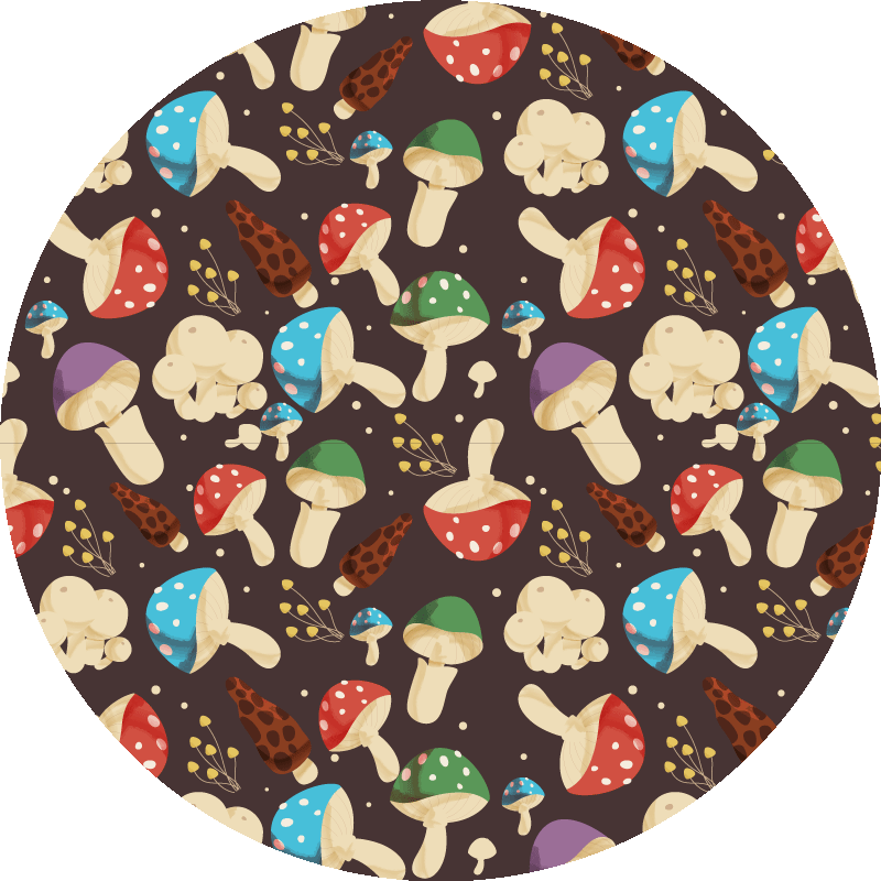 Levendig assortiment paddenstoelen vinyl tapijt rond - TenStickers