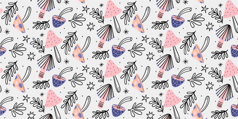 Charmante roze paddenstoelen vinyl tapijt bloemen en planten - TenStickers