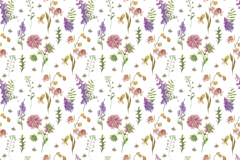 Vinyl tapijt bloemen en planten vrolijke bloesem compositie - TenStickers