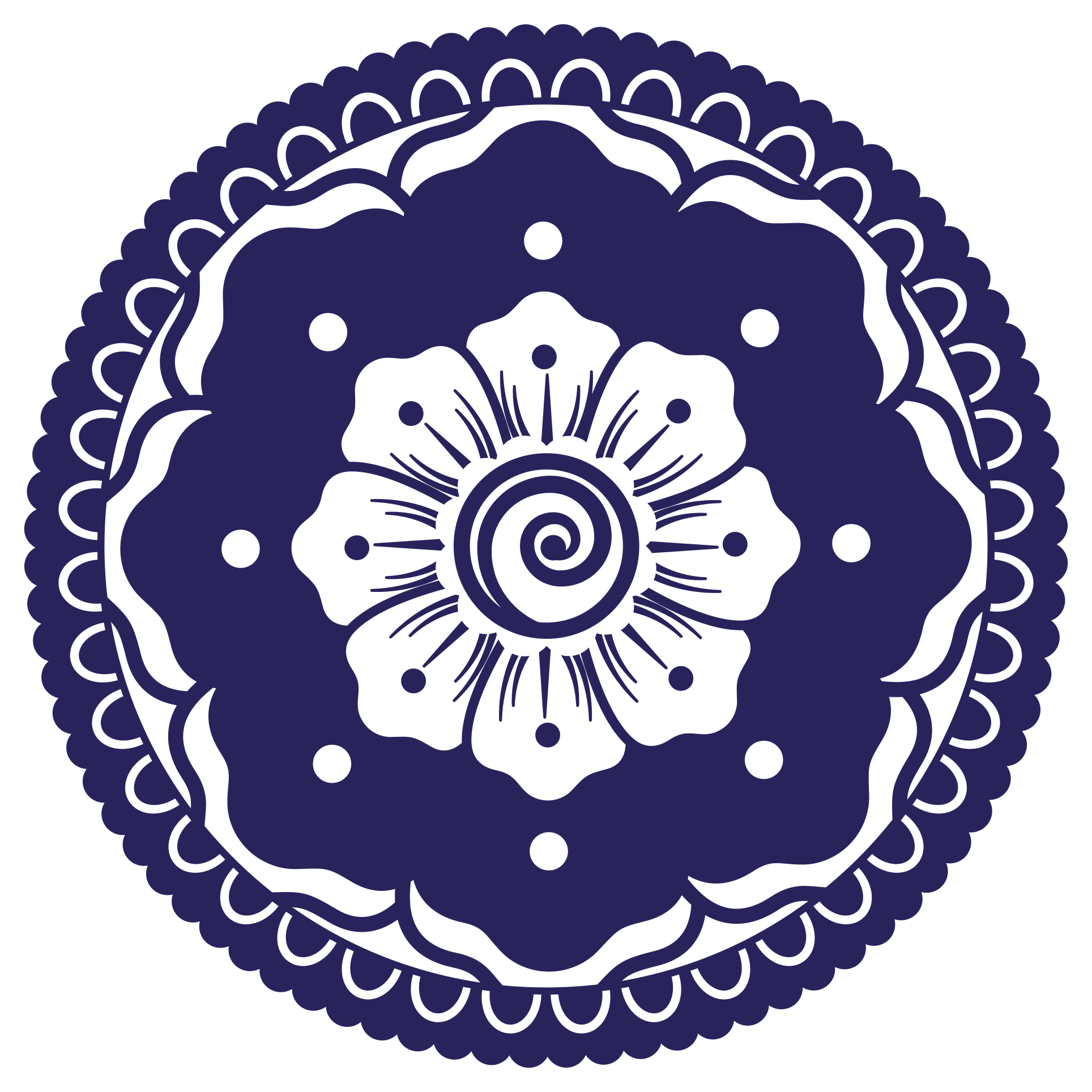 Marineblauw bloemstuk vinyl tapijt mandala - TenStickers