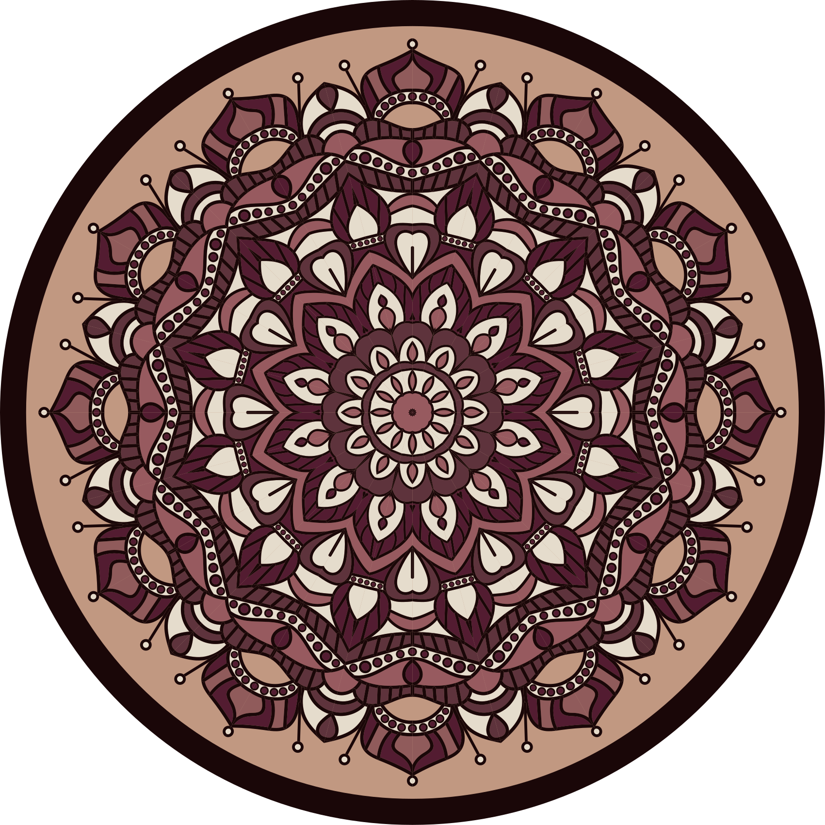 Bruin complex motief vinyl tapijt mandala - TenStickers
