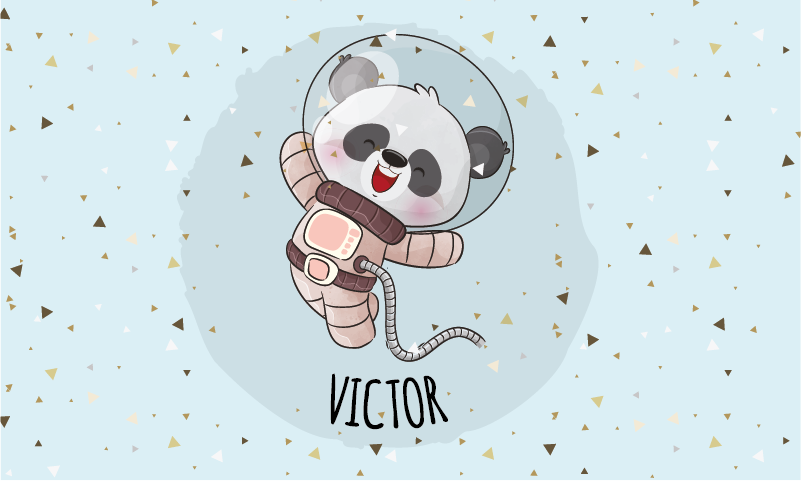 Schattige panda-astronaut vinyl tapijt met naam - TenStickers