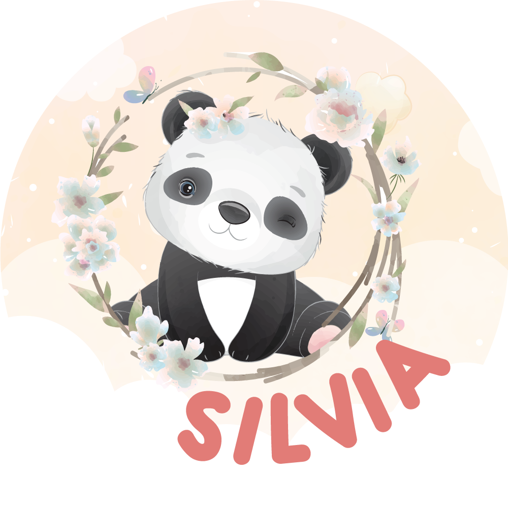 Vinyl tapijt met naam schattige panda kunstwerk - TenStickers