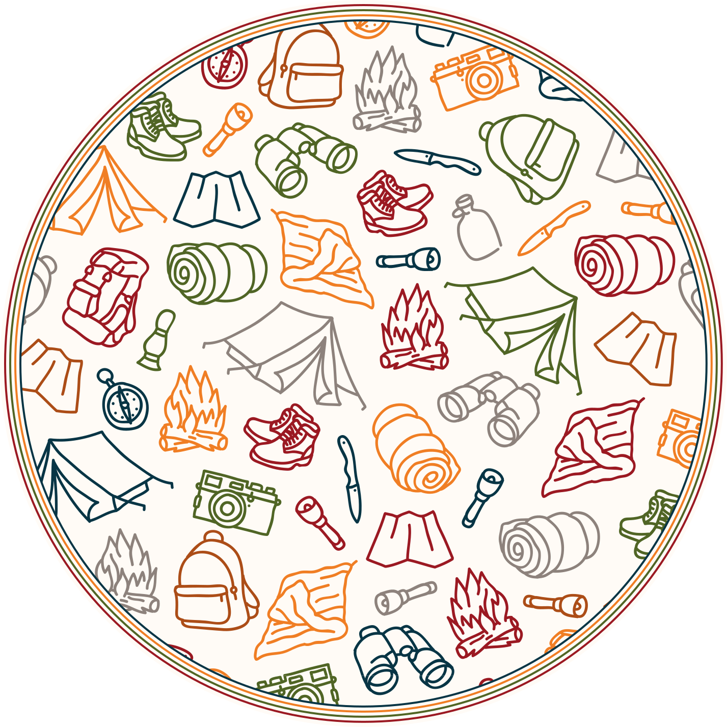 Avontuurlijke uitrusting iconen vinyl tapijt meer kinderen - TenStickers