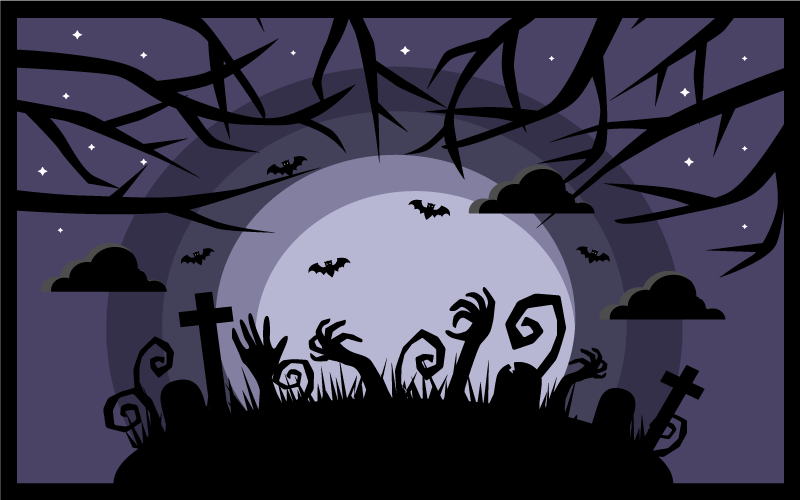 Griezelige begraafplaats scène vinyl tapijt Halloween - TenStickers