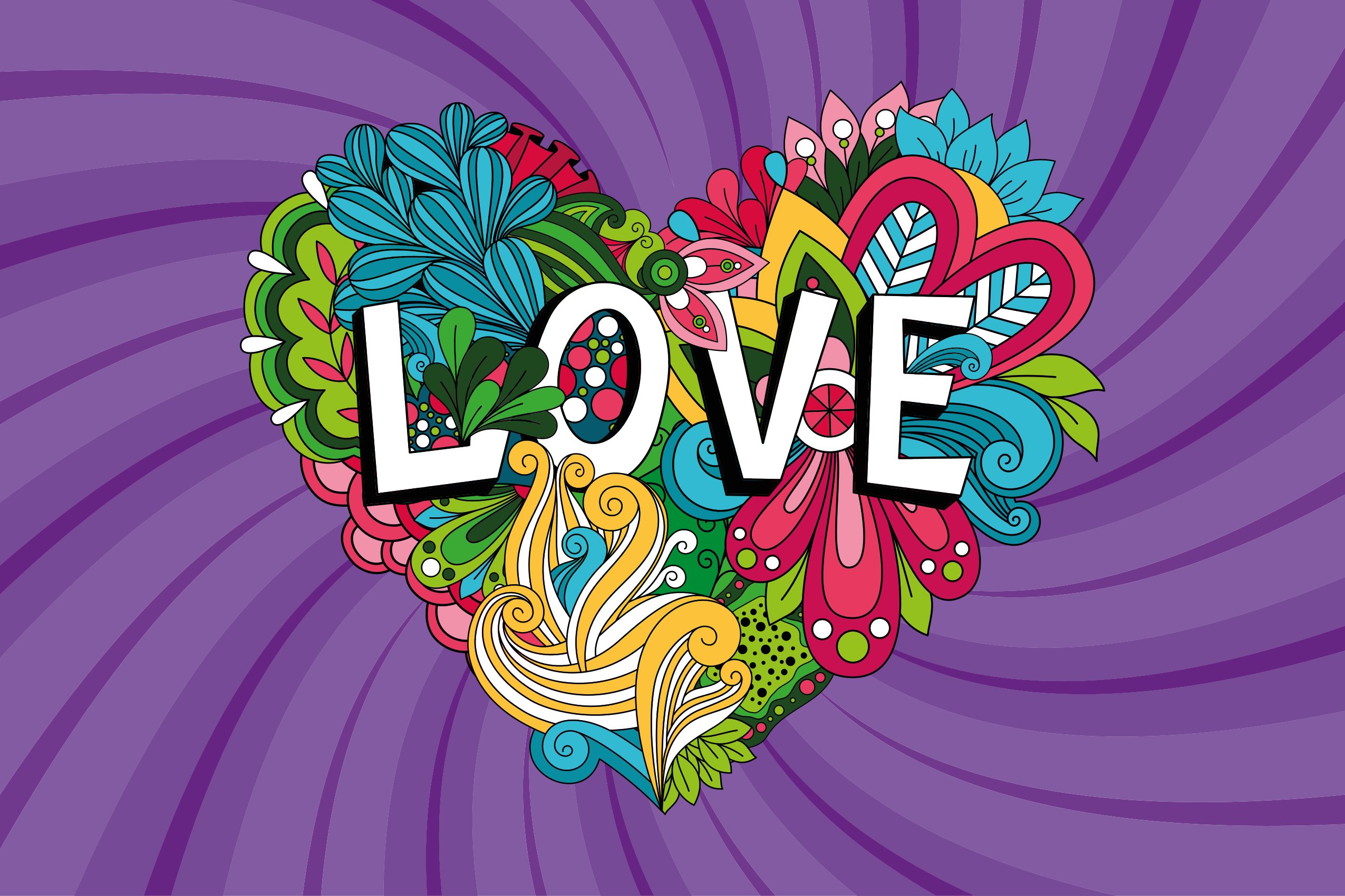 Kleurrijke liefdeillustratie vinyl tapijt zinnen en teksten - TenStickers