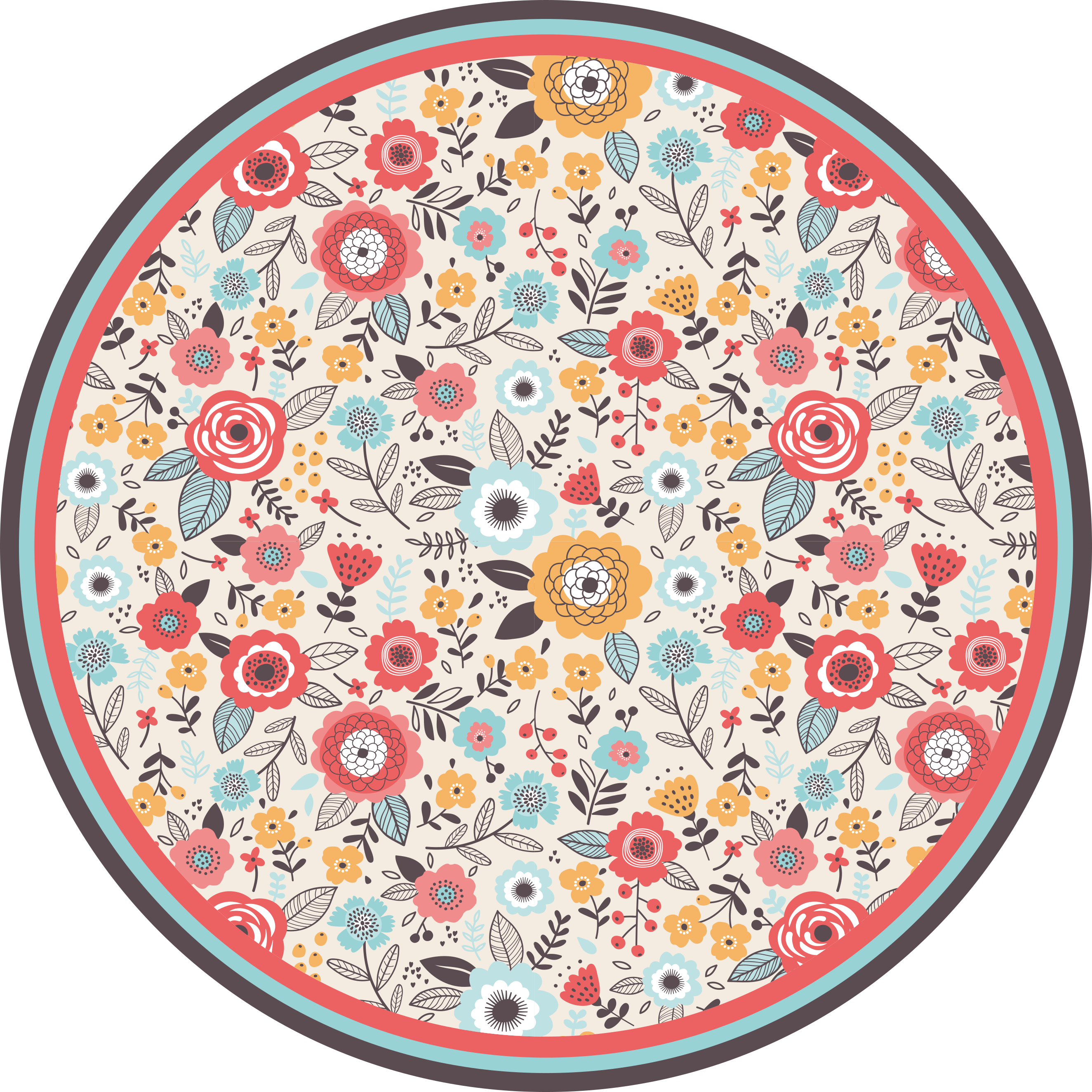Bloemen cirkelvormig ontwerp vinyl tapijt  - TenStickers