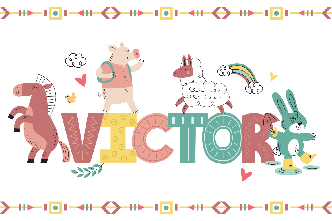 Speelse alfabetdieren vinyl tapijt met naam - TenStickers