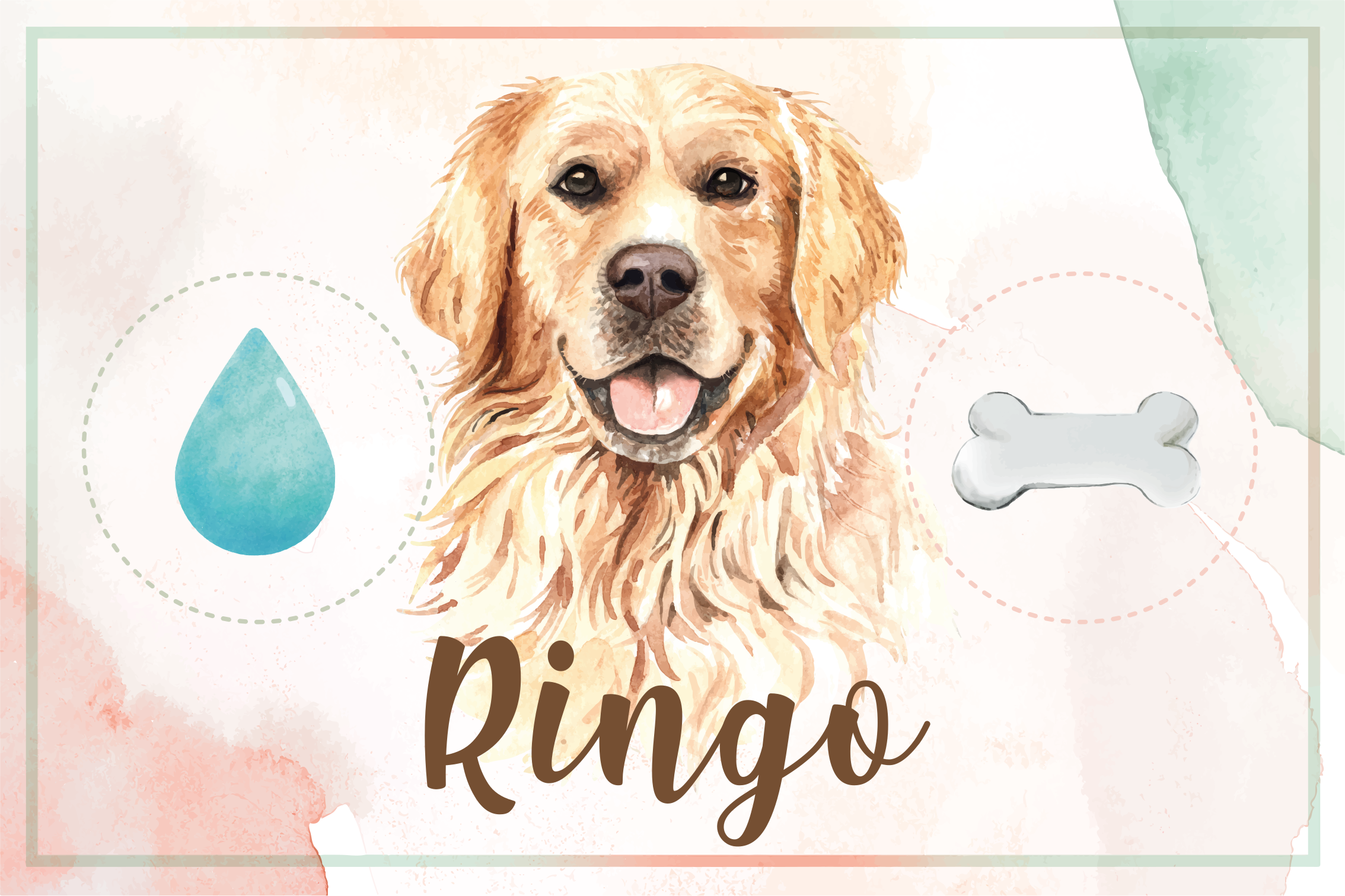 Vinyl tapijt golden retriever water en voer - TenStickers