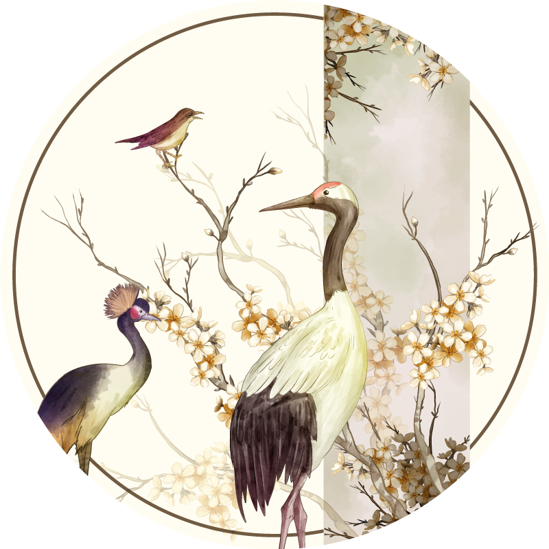 Vinyl tapijt chinoserie stijl met kraanvogels - TenStickers