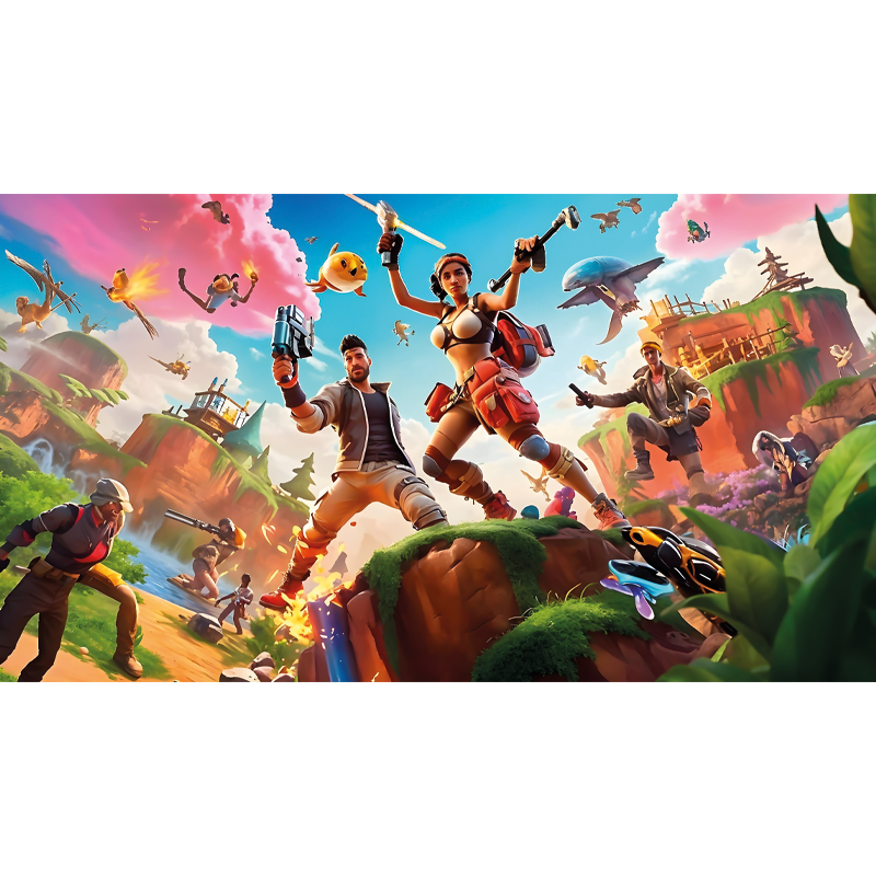 Videogame personages in actie vinyl tapijt - TenStickers