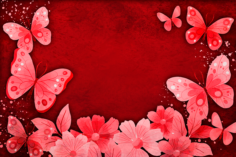 Bloemen en vlinders ontwerp Vinyl tapijt rood - TenStickers