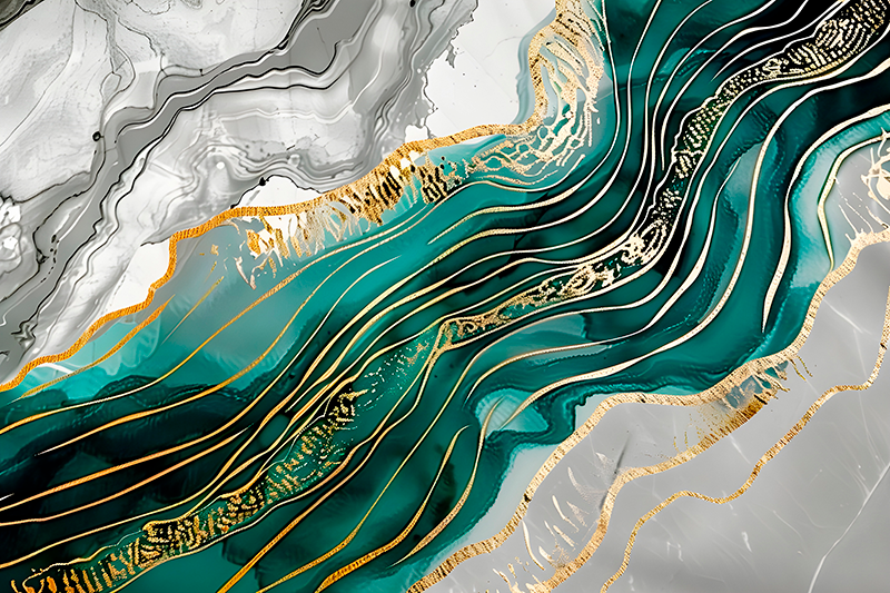 Grijs & groen met gouden effect marmeren vinyl tapijt - TenStickers