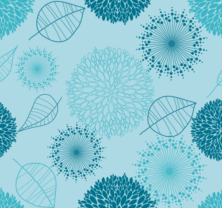 Geometrische bloemenclusters blauw behang - TenStickers