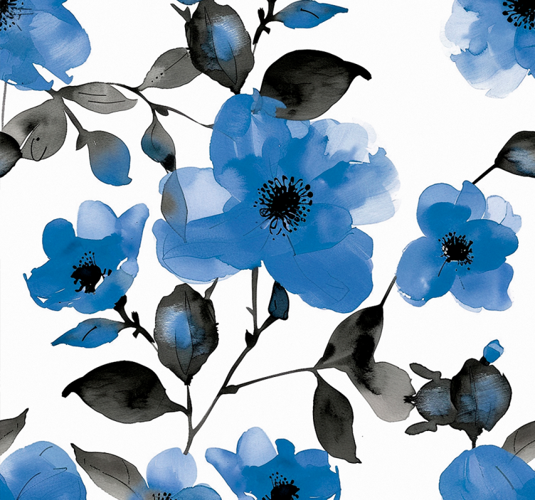 Patroon van blauwe klaprozen bloemen behang - TenStickers