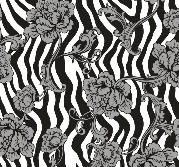 Zebra strepen bloemenfusie behang - TenStickers