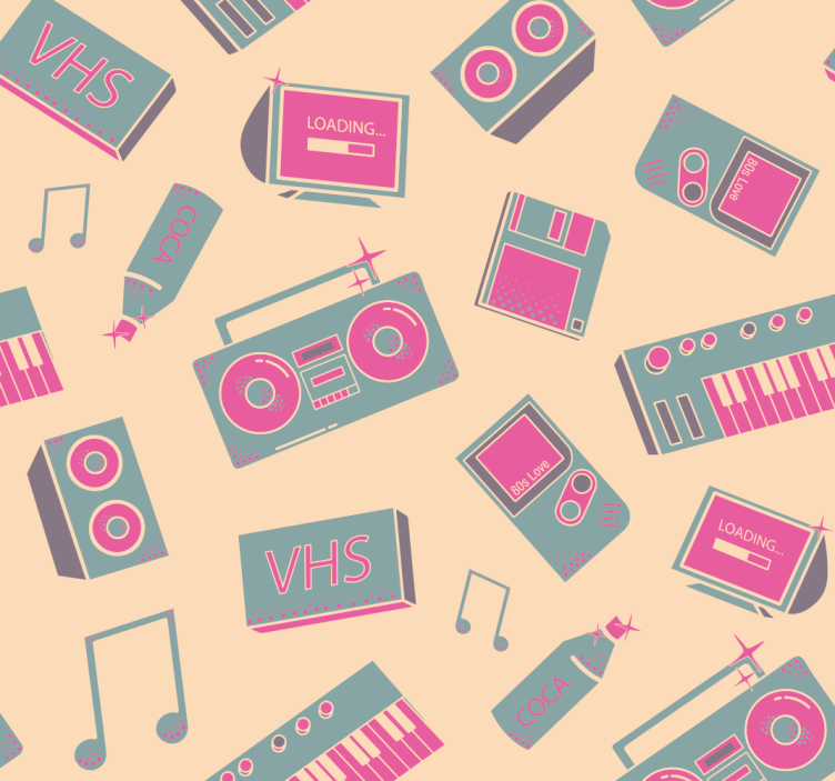 Retro muziekpatroon behang anders vintage - TenStickers