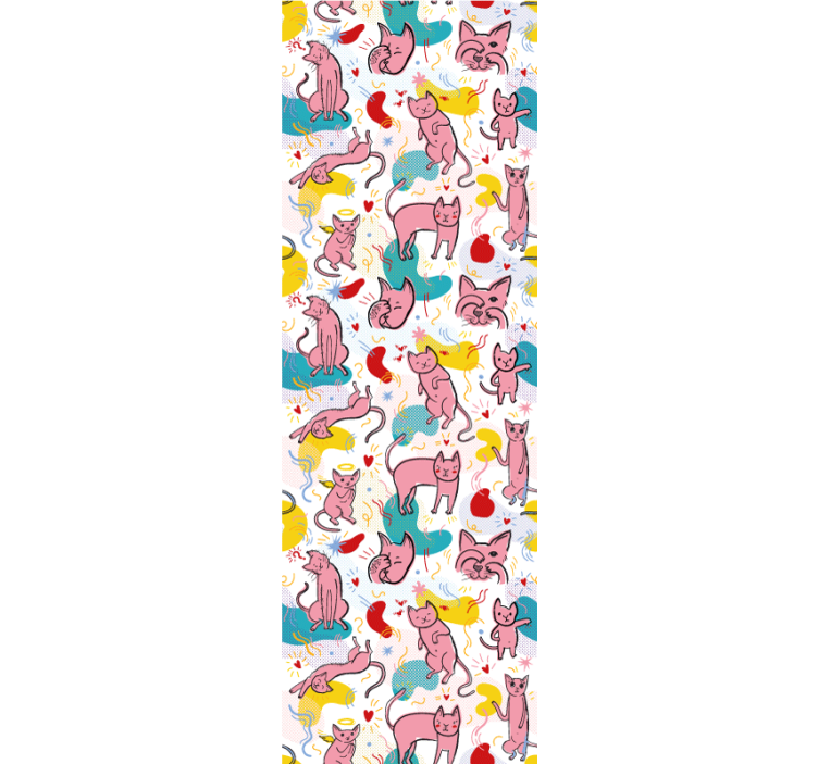 Speelse katachtige patronen katten behang - TenStickers