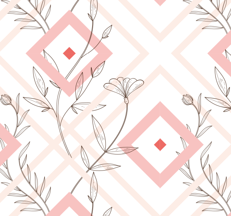 Bloemige diamantvormen behang woonkamer - TenStickers